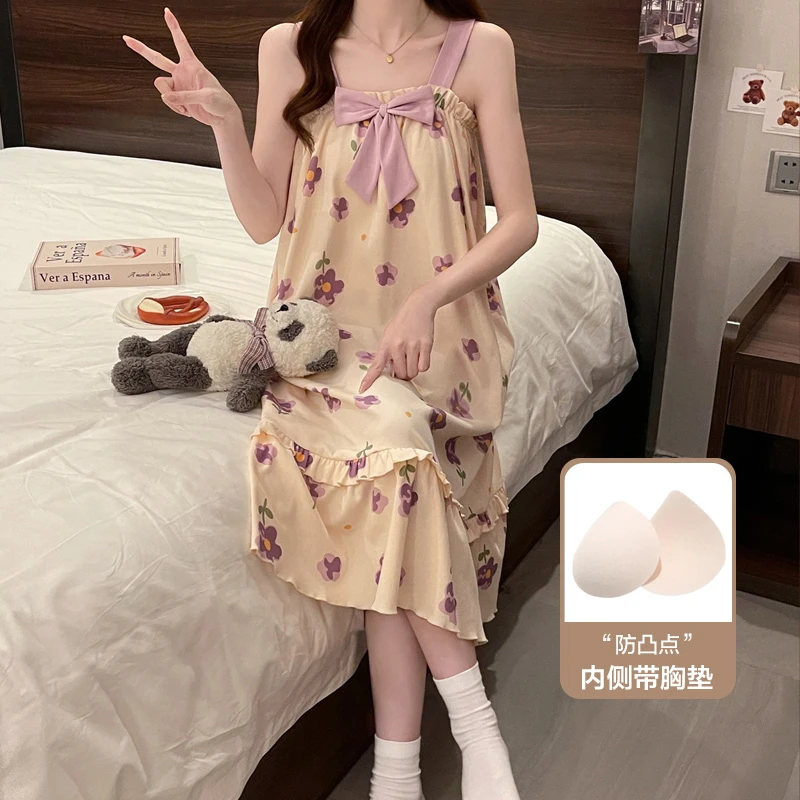 2025新款夏季吊带睡裙带胸垫睡衣女士爆款家居服大码可吊带睡衣