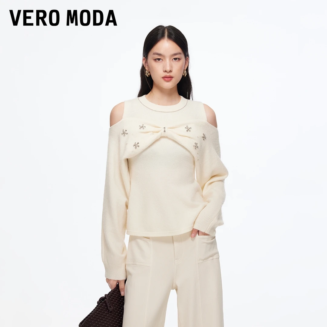 Vero Moda针织衫女【蔷薇玫瑰】蝴蝶结立体钉珠上衣325413011