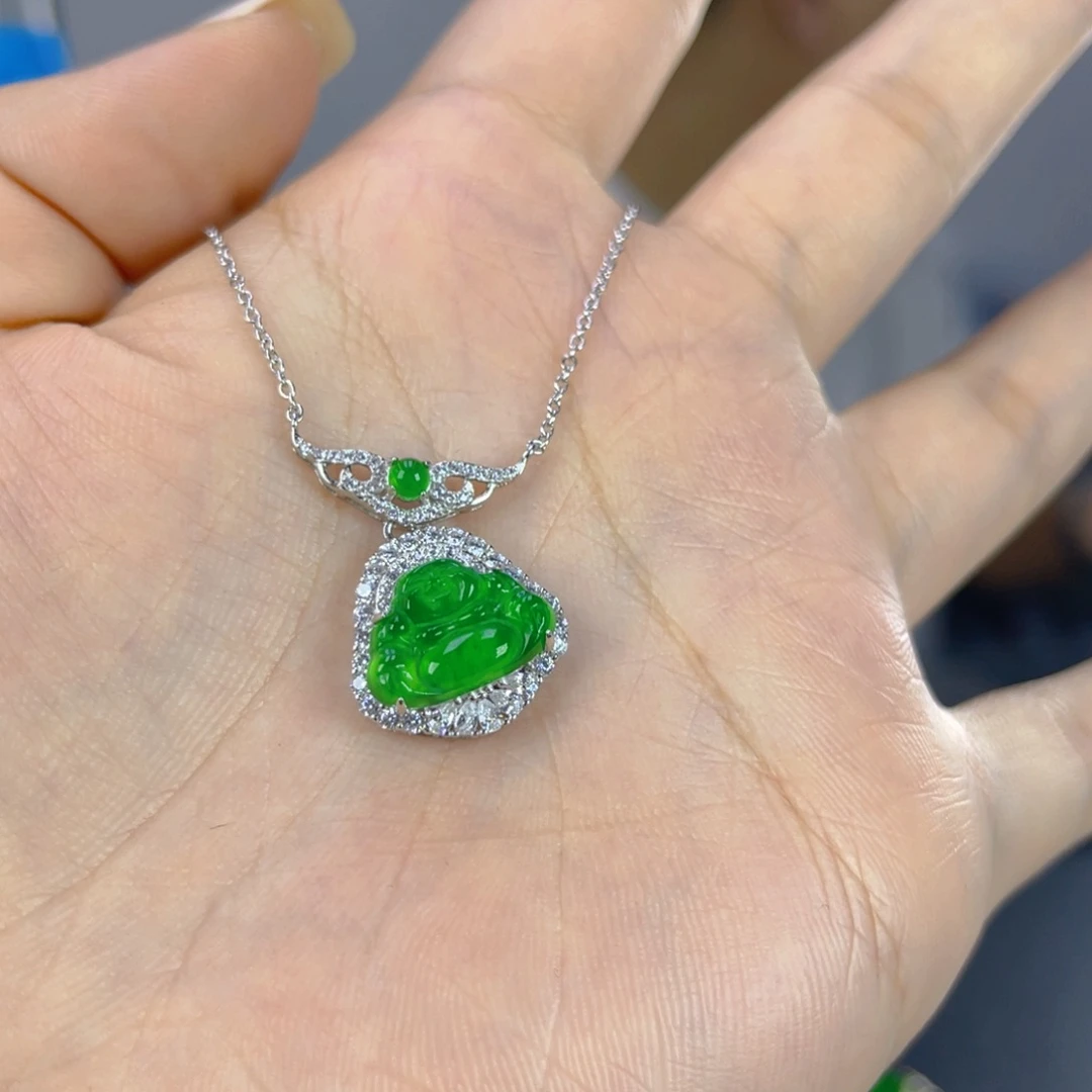 翡翠银S925镶嵌颈饰天然翡翠A货