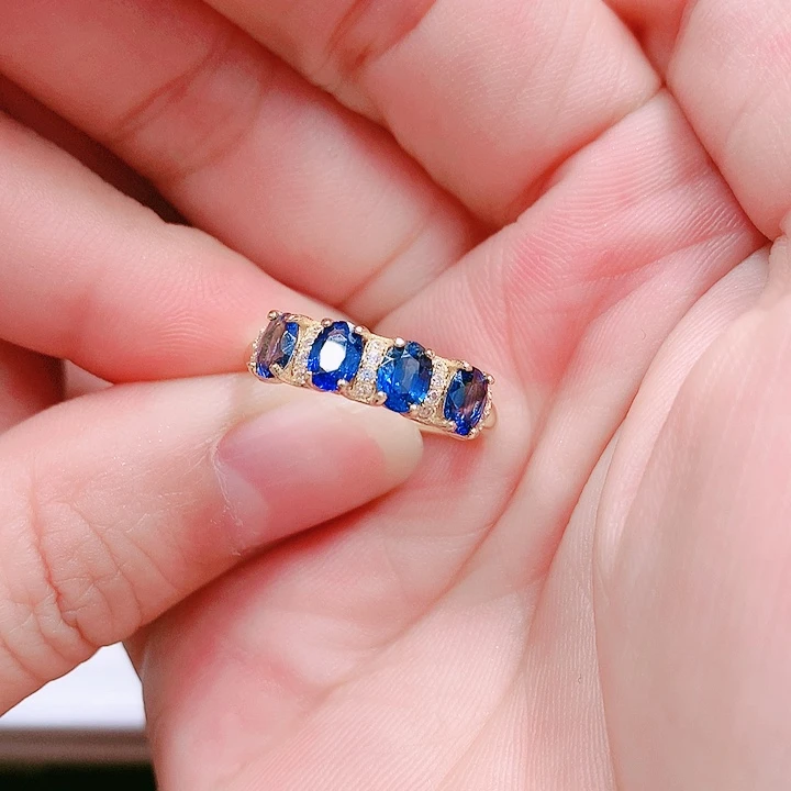 蓝宝石戒指银S925镶嵌北**阳3✖️5