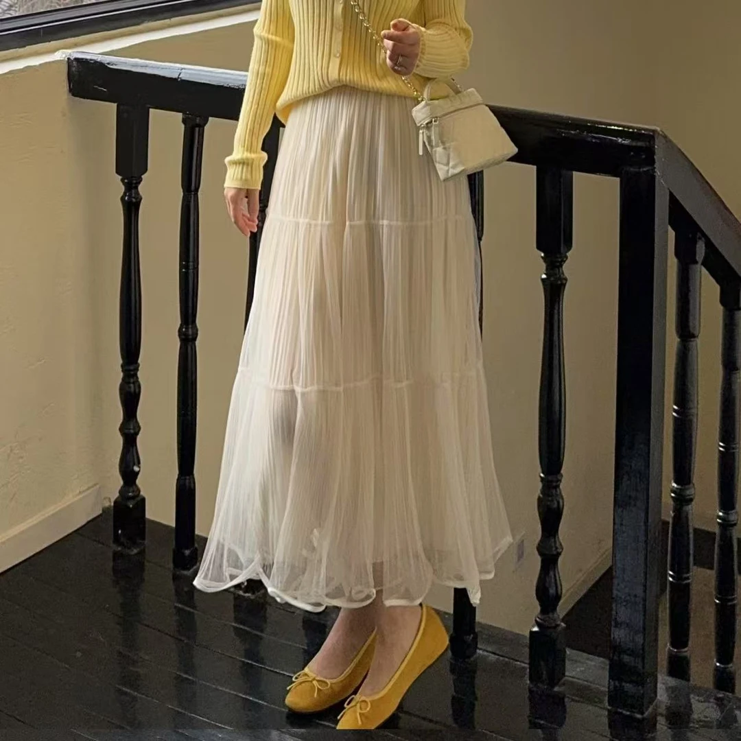 玳妮【飘逸蛋糕裙】春季新款松紧腰双层蕾丝拼接蛋糕裙气质显瘦时尚