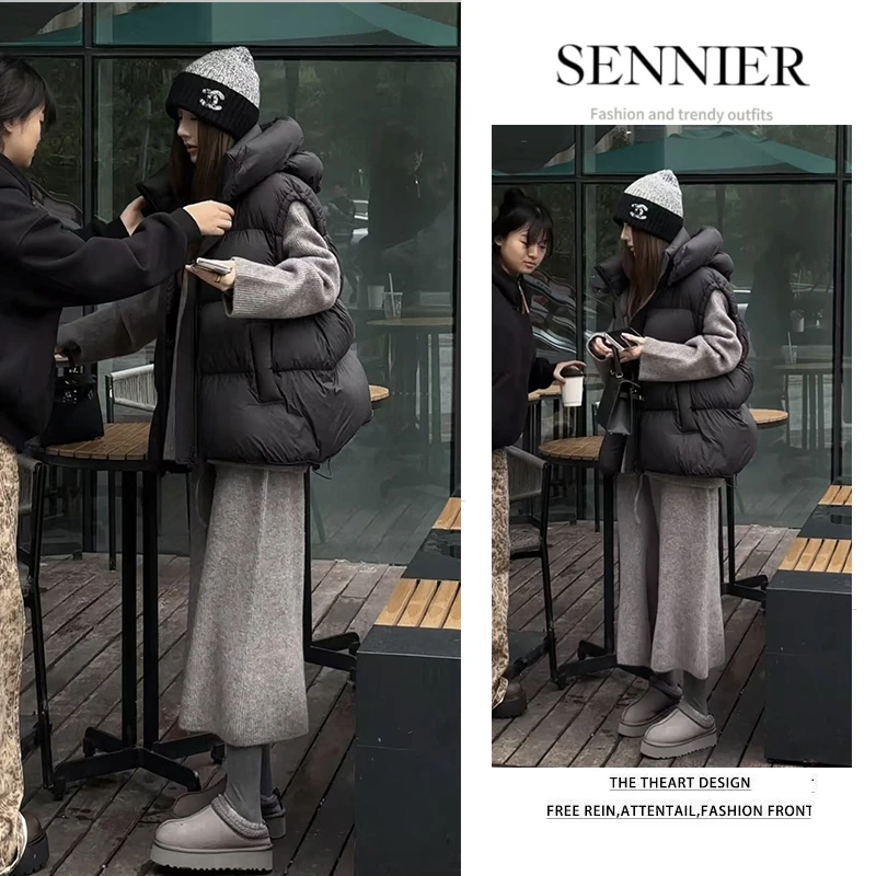 秋冬穿搭一整套2025新款时尚洋气棉服马甲百搭毛衣马甲裤子三件套