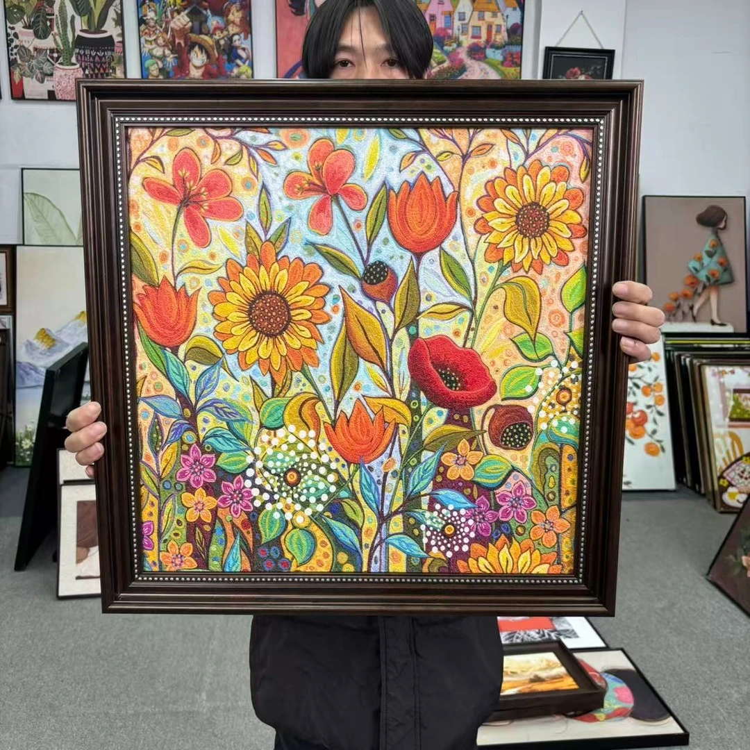 砂岩复古小清新抽象太阳花装饰画适合卧室客厅玄关6060