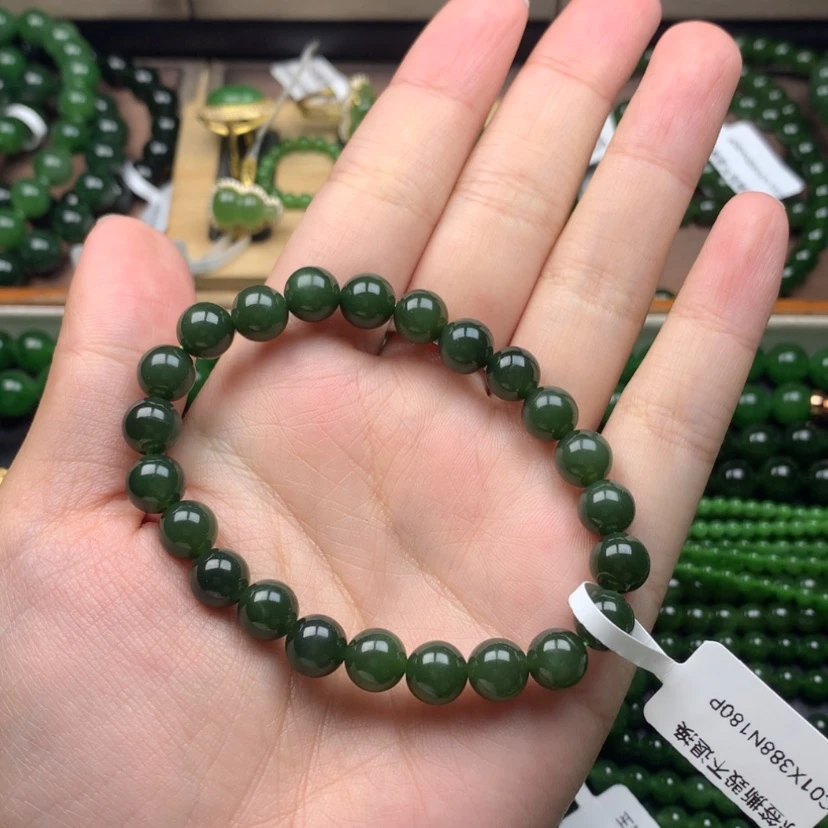【闪购商品】未镶嵌手串和田玉（碧玉）8m特价无黑菠菜绿清货