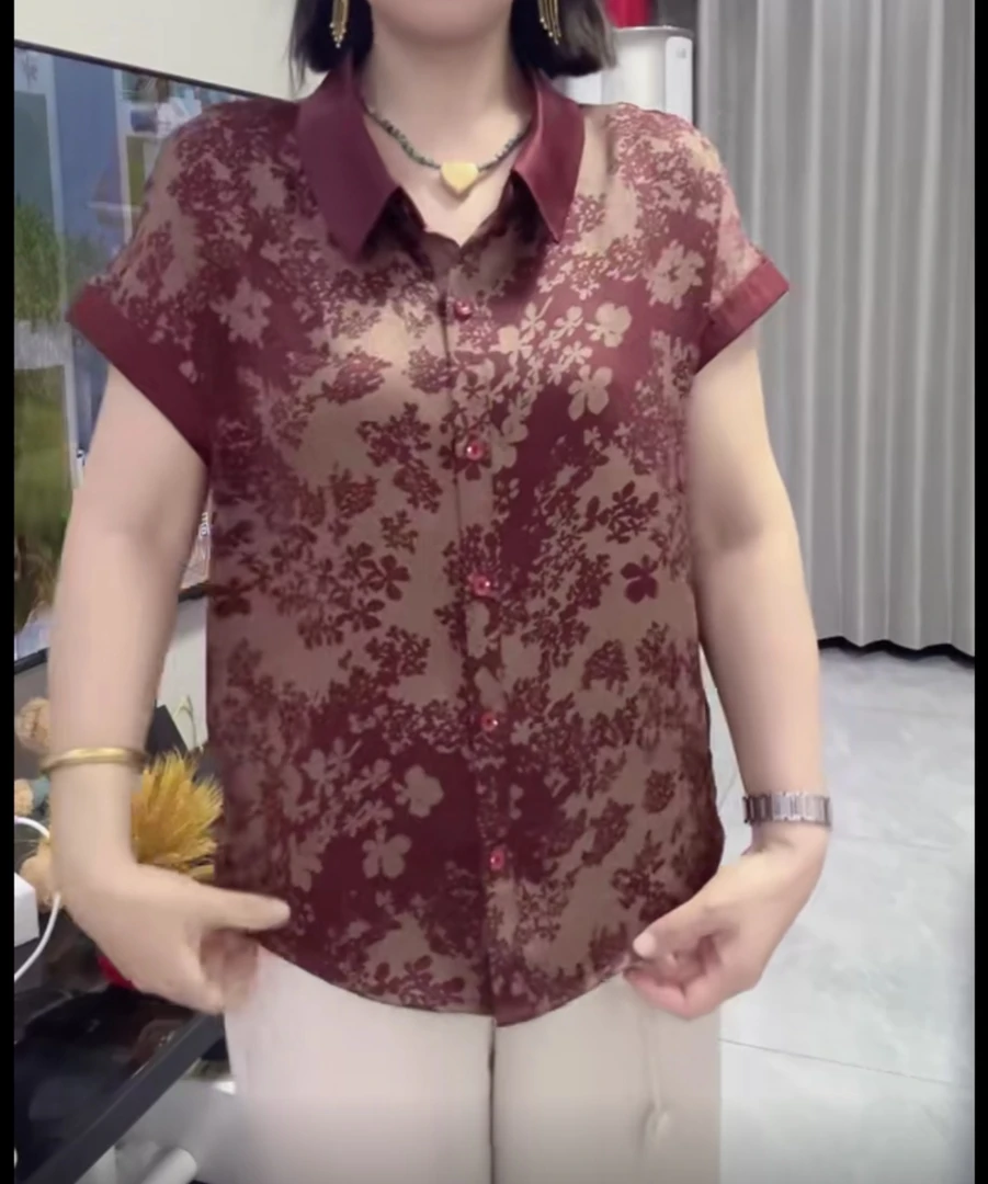 夏季中老年妈妈装宽松大码短袖翻领复古风衬衫开衫