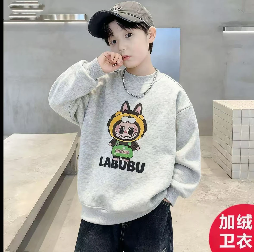 200738童装男童加绒卫衣2025冬新款儿童潮酷帅气时尚加绒加厚卫衣