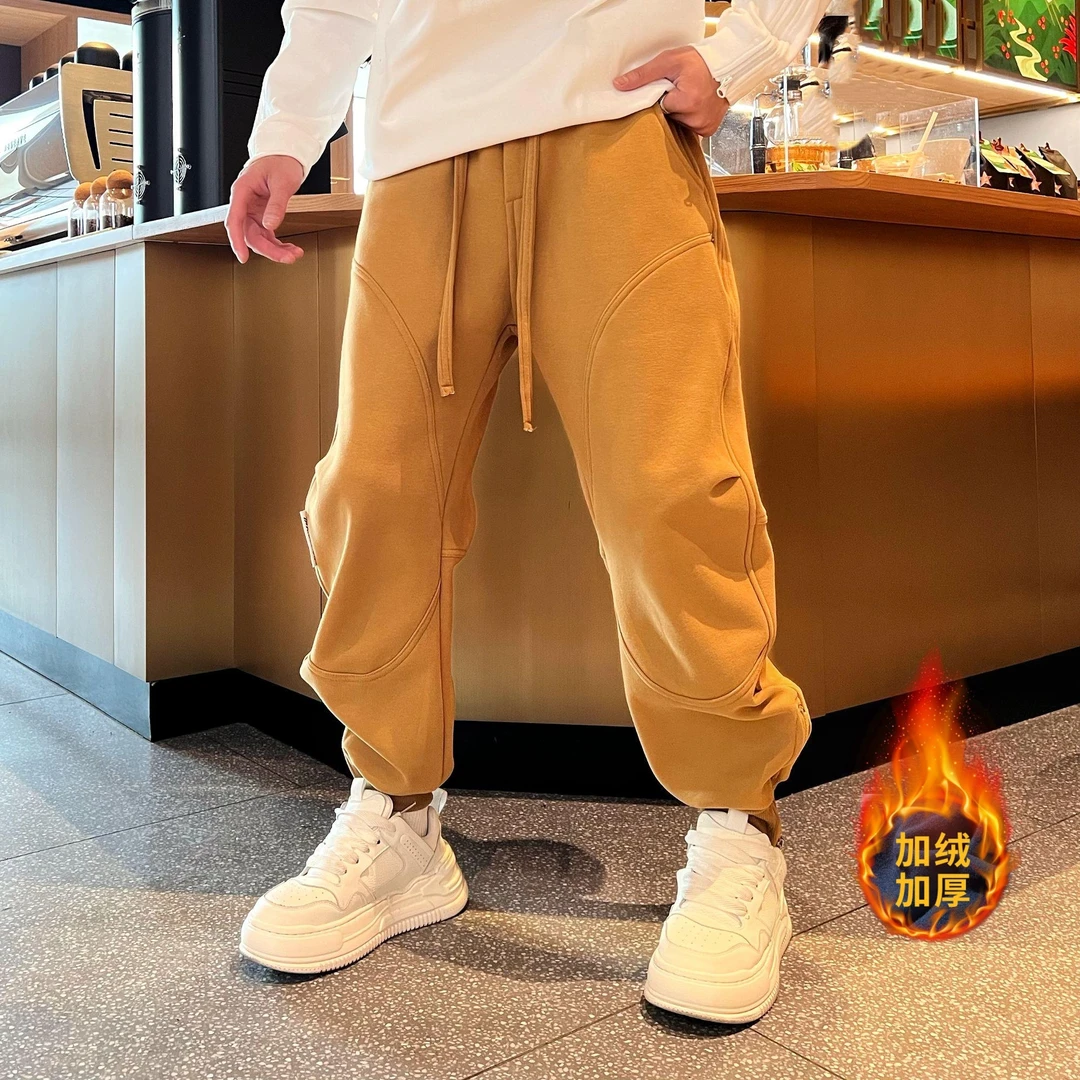 美式休闲百搭时尚潮流个性痞帅纯色宽松拼接简约美式训练卫裤