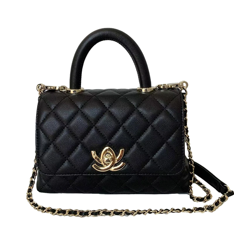 小香风夹层拉链袋时尚锁扣斜挎包单肩黑色经典百搭小号链条包