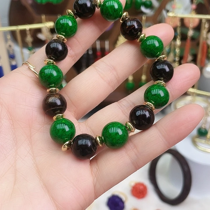石英质玉耳钉合金全部绿色珠子
