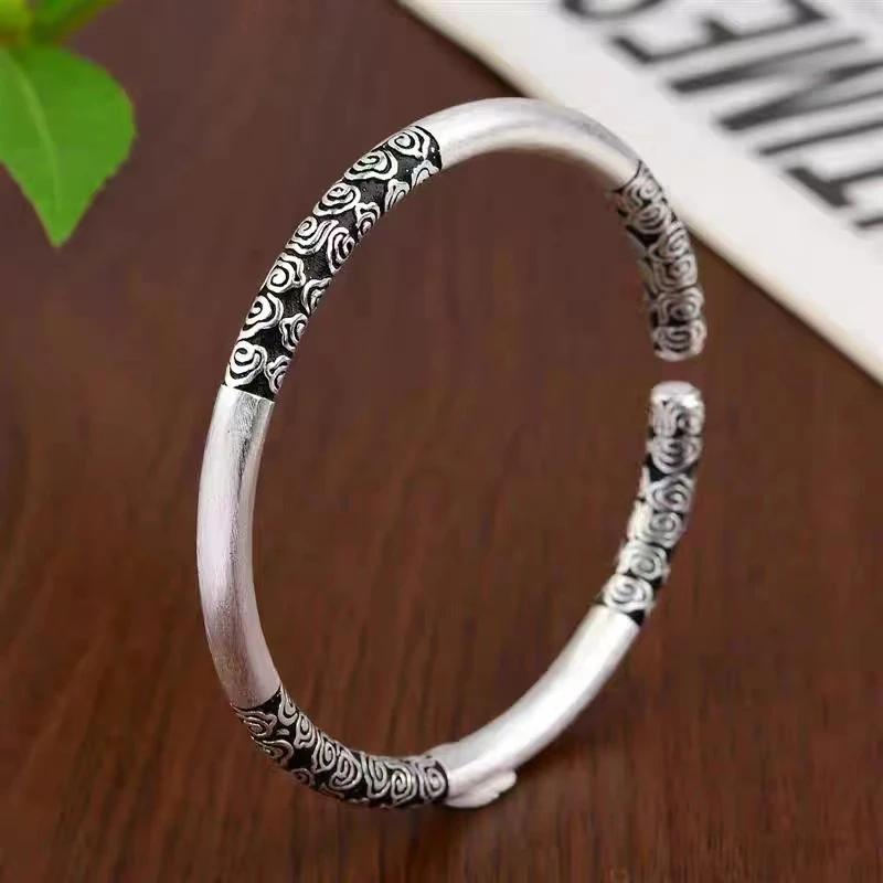 足银手镯 足银复古金箍棒开口手镯CL081