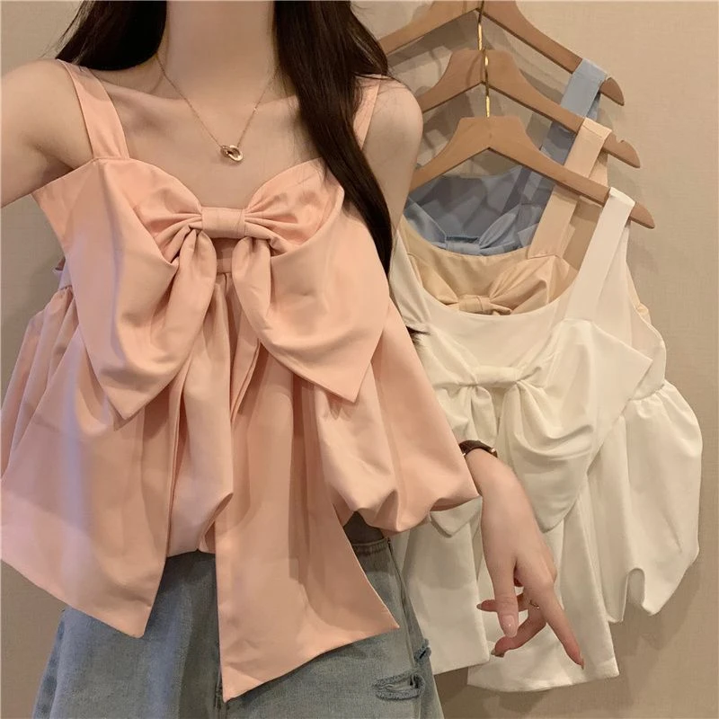 时尚新款甜辣妹蝴蝶结清纯小吊带背心女夏季2025新款短款小众时尚