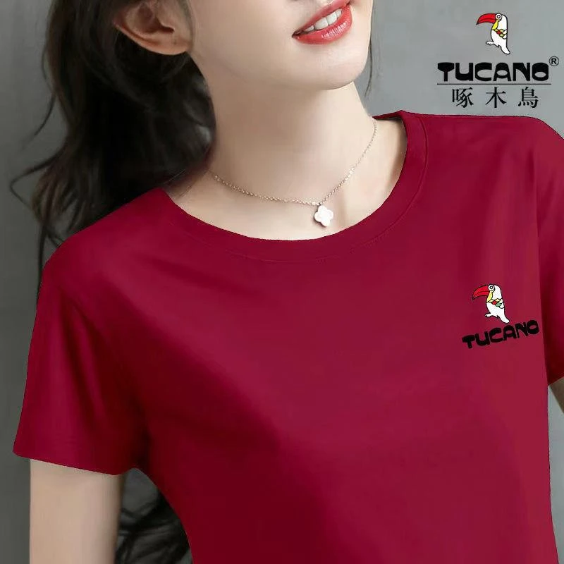 啄木鸟正品2025夏季新款纯棉短袖T恤减龄宽松显瘦百搭上衣女潮