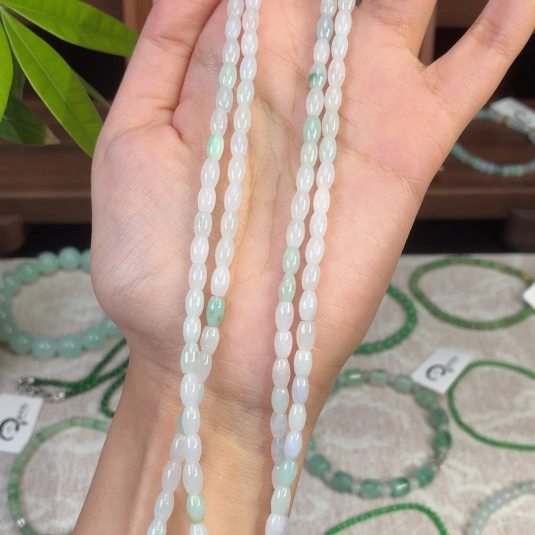 翡翠未镶嵌项链天然翡翠小米珠长项链