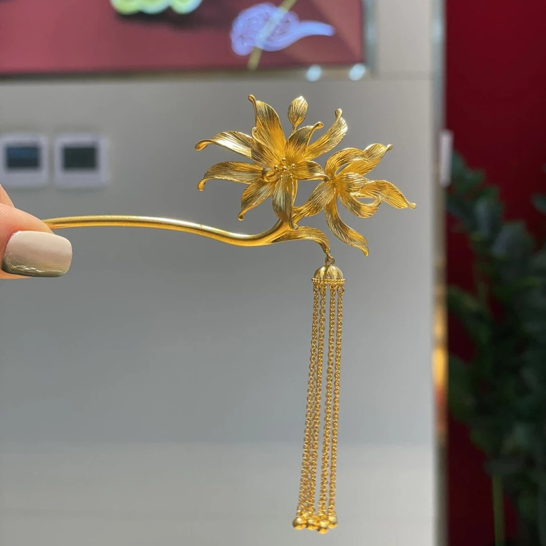 金色玉兰花发簪女古风高级感中式禾秀服新娘头饰发钗簪子头饰气质
