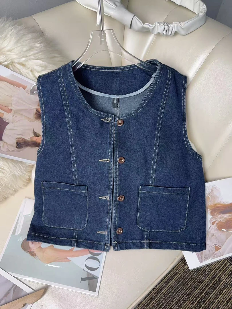 复古百搭韩版牛仔马甲女春秋叠穿休闲宽松坎肩马夹背心外搭上衣潮