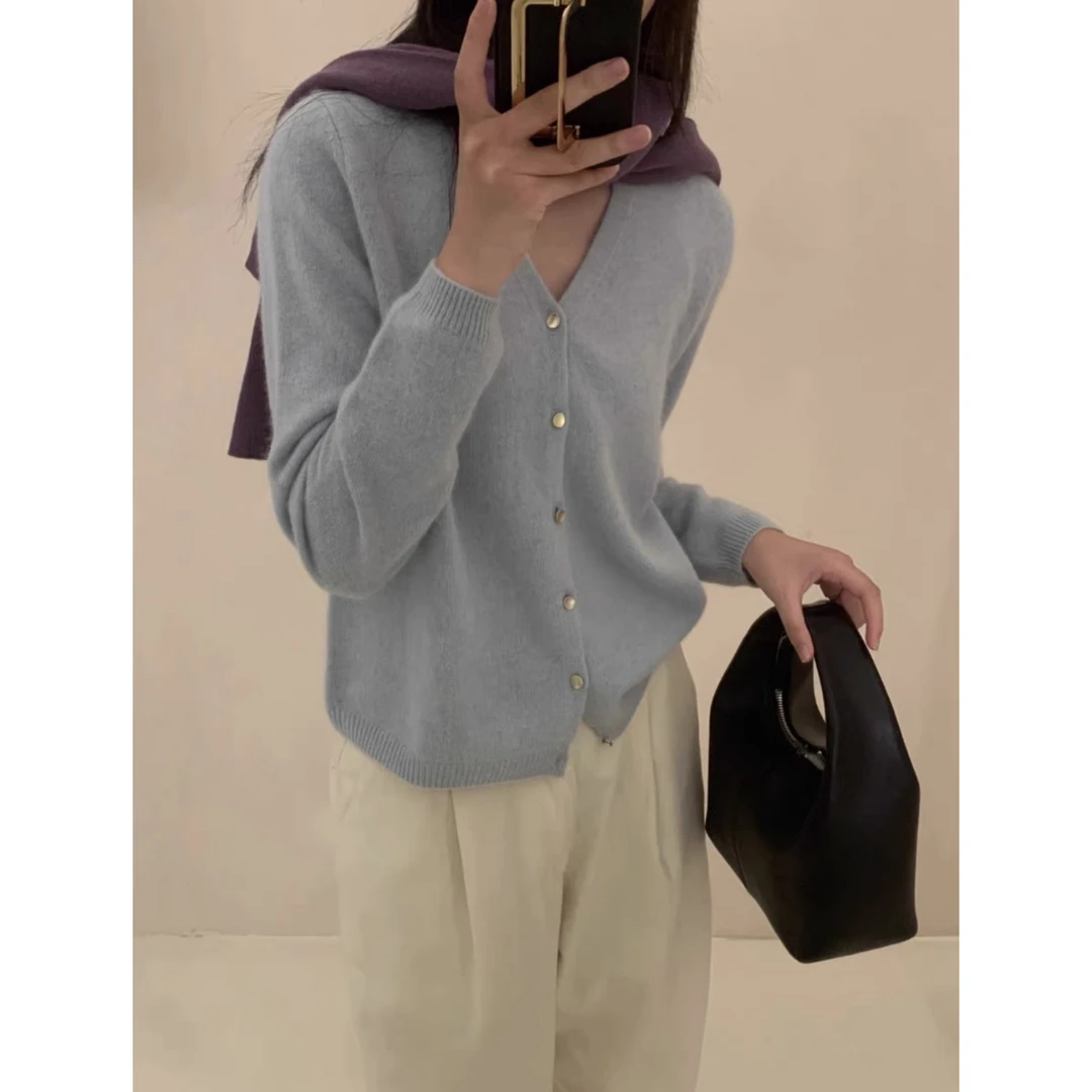 /云水蓝开衫/早春新款针织开衫外套女V领毛衣温柔风上衣93018