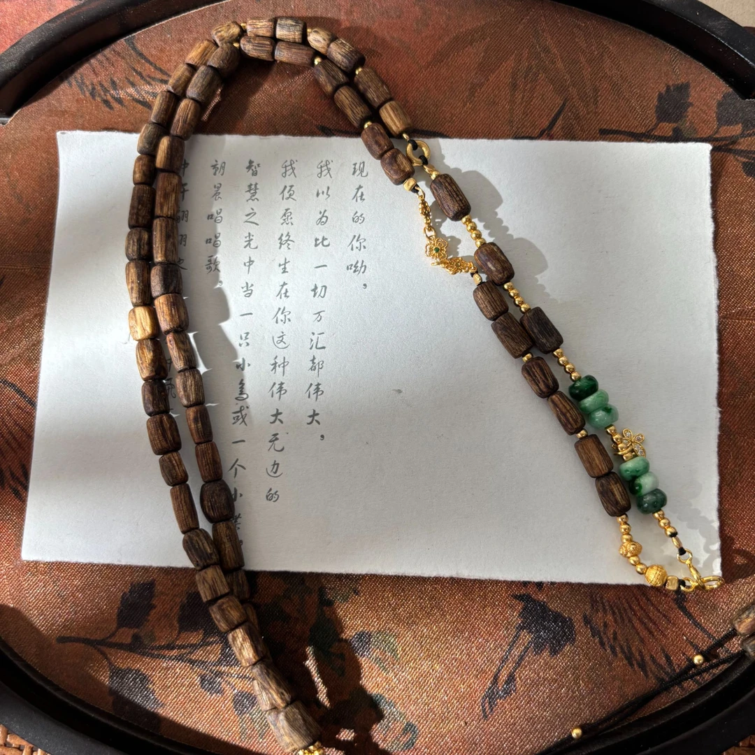 链子925银木质 S80 【金菀菀】银S925镶嵌翡翡木质沉沉项链