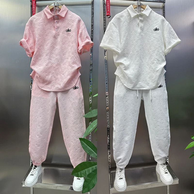 2025夏季新款男士休闲套装时尚斜纹短袖短裤两件套潮流情侣款整套