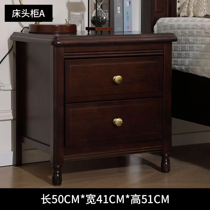 伊岛木创美式复古风轻奢全实木床头柜卧室床边柜抽屉储物柜收纳柜