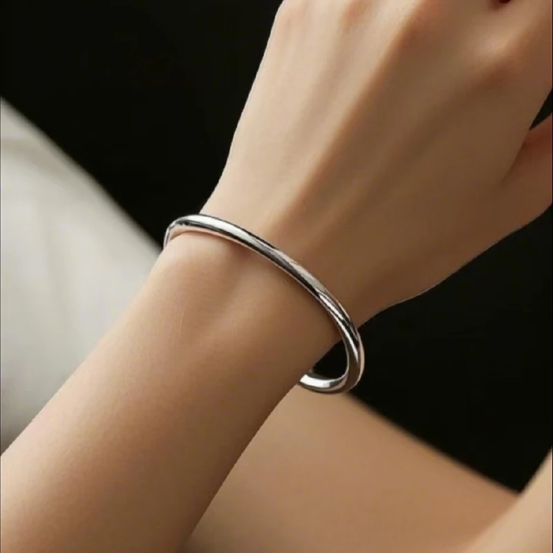 足银手镯 A29 素圈足银手镯高级简约亮面实心闭口手镯经典传承