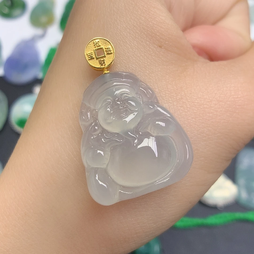 翡翠颈饰18K金镶嵌财神