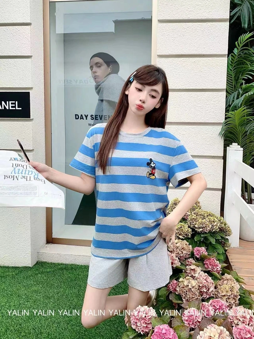 雅林家居服女夏季短袖睡衣纯棉套装25128