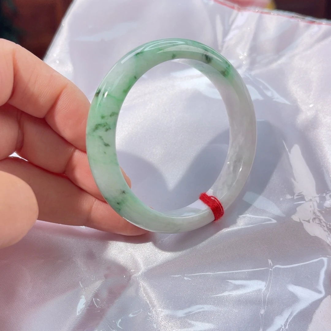 翡翠未镶嵌手镯55.6微石筋白棉线48小时鉴赏无扣手纹裂