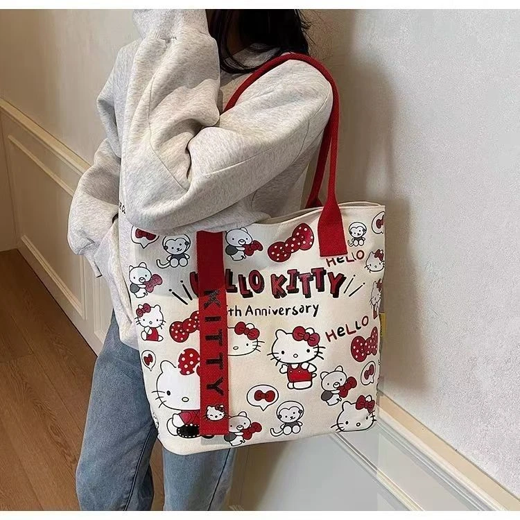hellokitty卡通帆布包时尚包女手提可爱通勤百搭单肩托特大容量Q