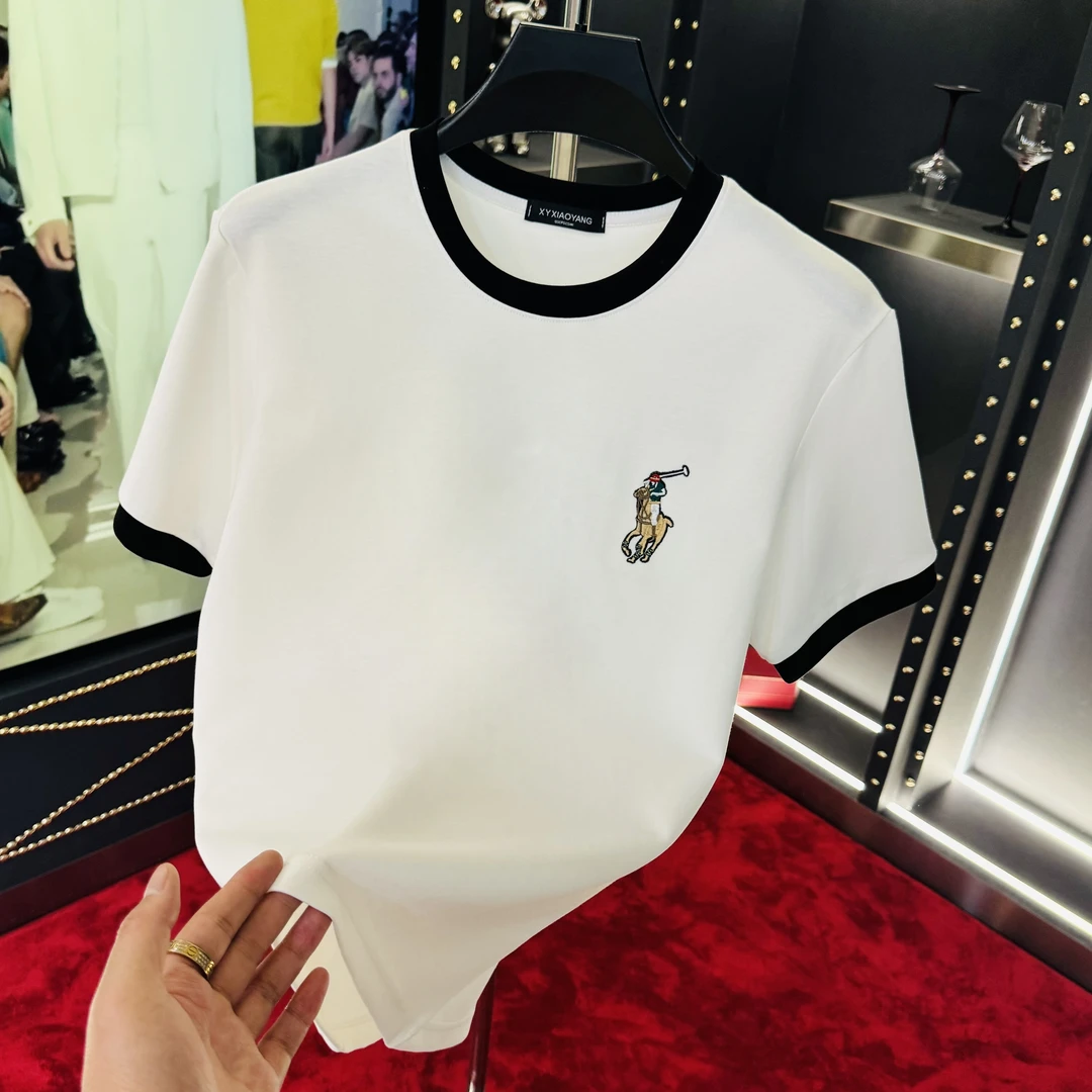 玲玲夏季网红爆版男轻奢圆领百搭高定潮流修身休闲内搭短袖时尚