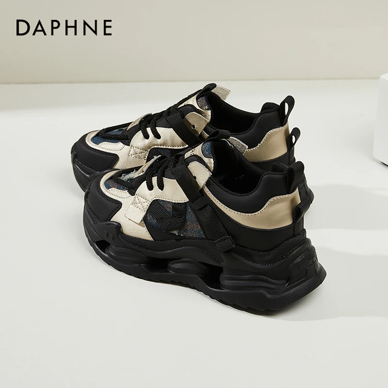 达芙妮厚底老爹鞋女款杏色爆款2024新款秋季秋冬女鞋子增高运动鞋