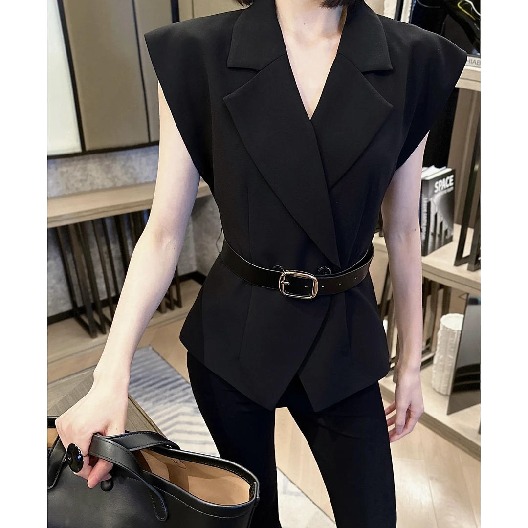 琦哥【都市酷感】高级感职场通勤收腰时尚时尚无袖腰带上衣11652