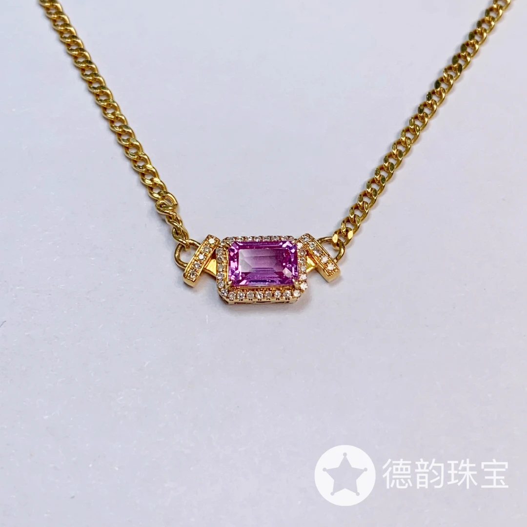 18K金镶嵌无烧帕帕拉恰项链 彩色蓝宝石项链