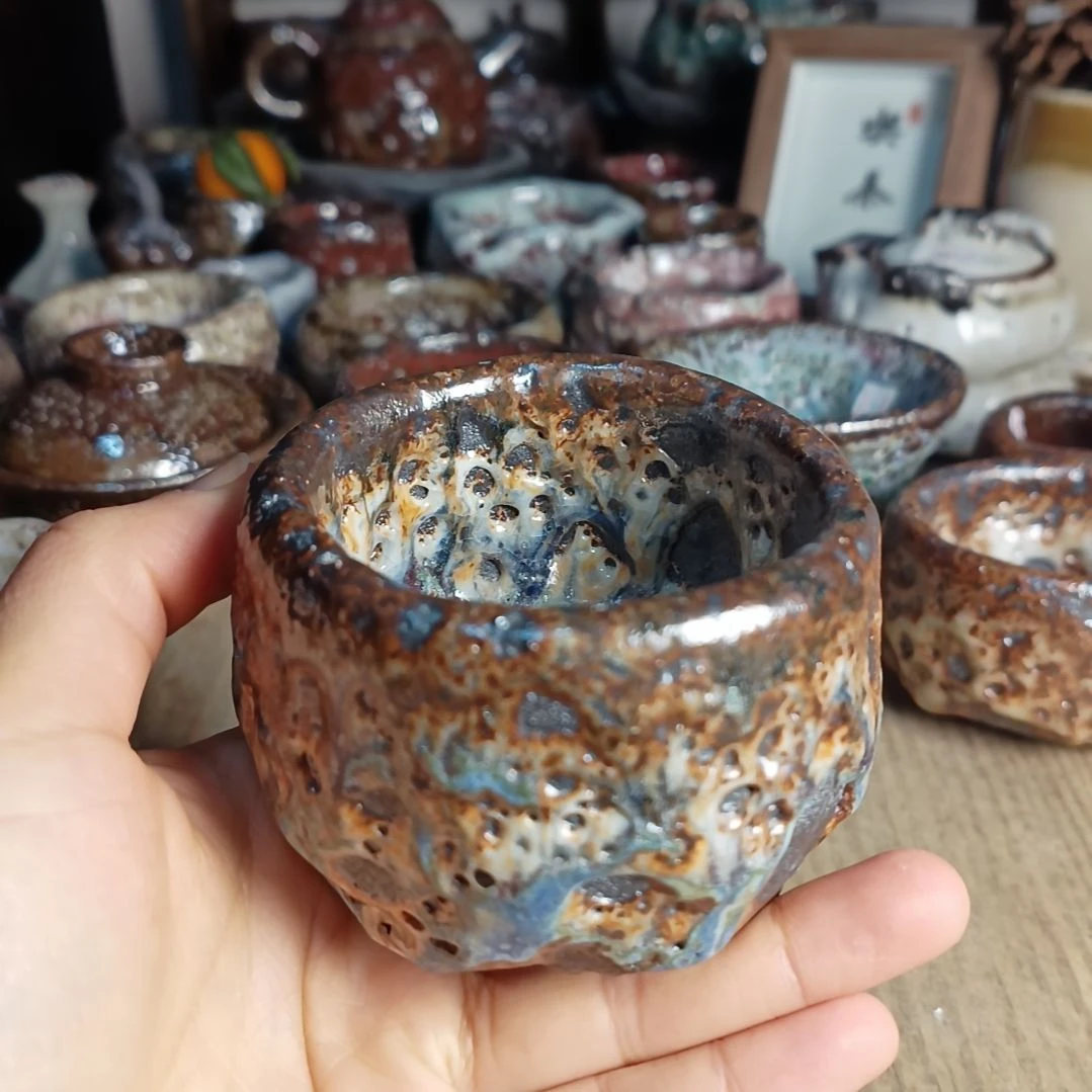 志野柴烧手捏主人杯