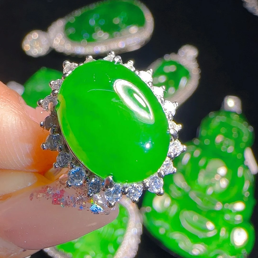 翡翠戒指银S925镶嵌天然