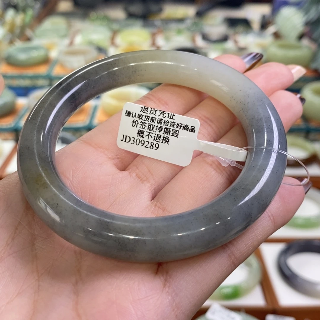 和田玉未镶嵌手镯籽青花圆条58/59