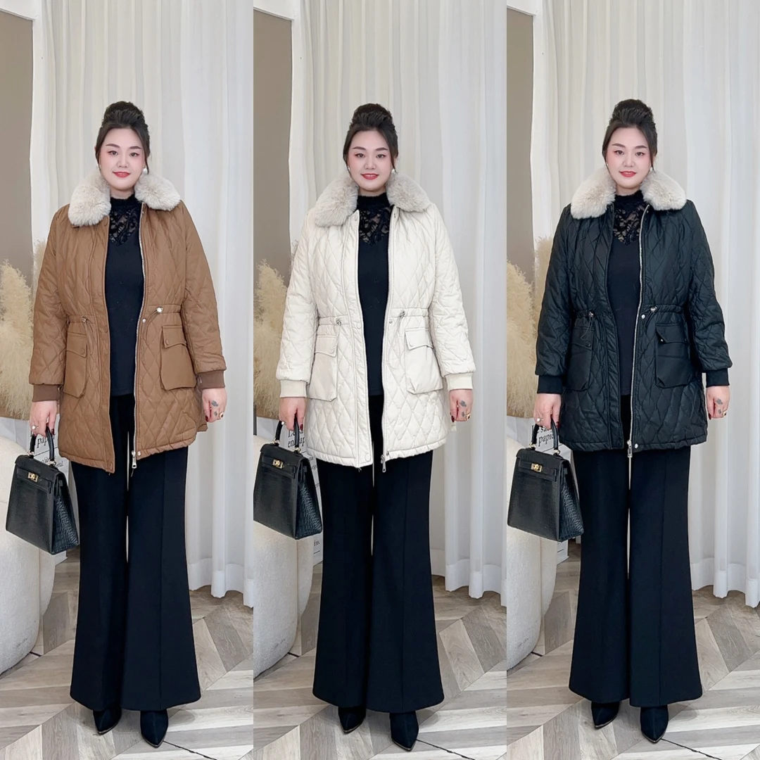 【梅姐加绒仅外套】梅姐冬季显瘦软皮外套女大码女装MJ9598