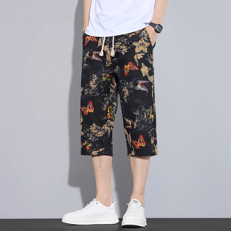 夏季新款男士休闲短裤海边沙滩裤七分裤ins国风潮牌直筒修身短裤