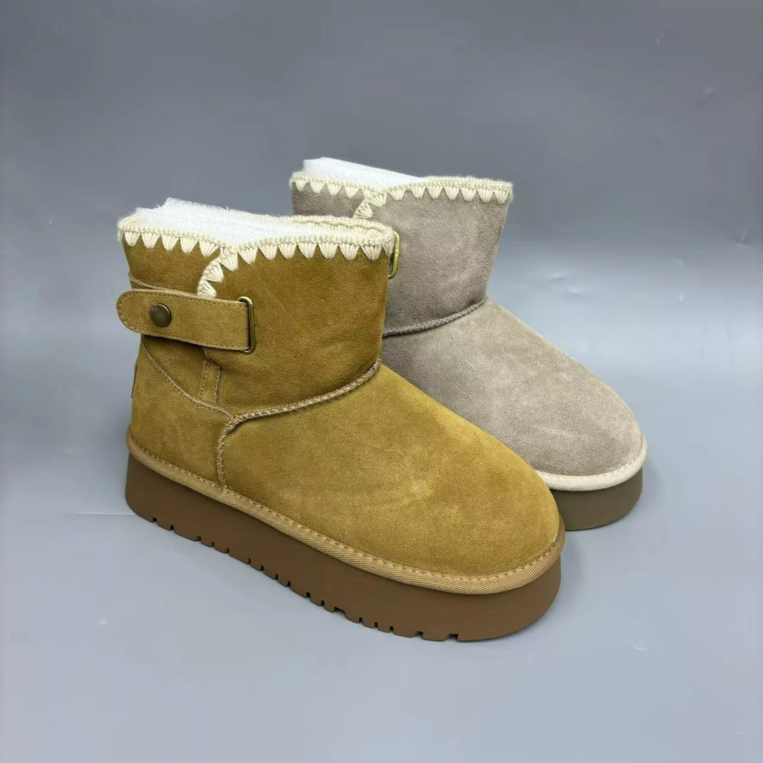 花边少女感可爱加厚雪地靴冬季百搭保暖棉鞋子6686