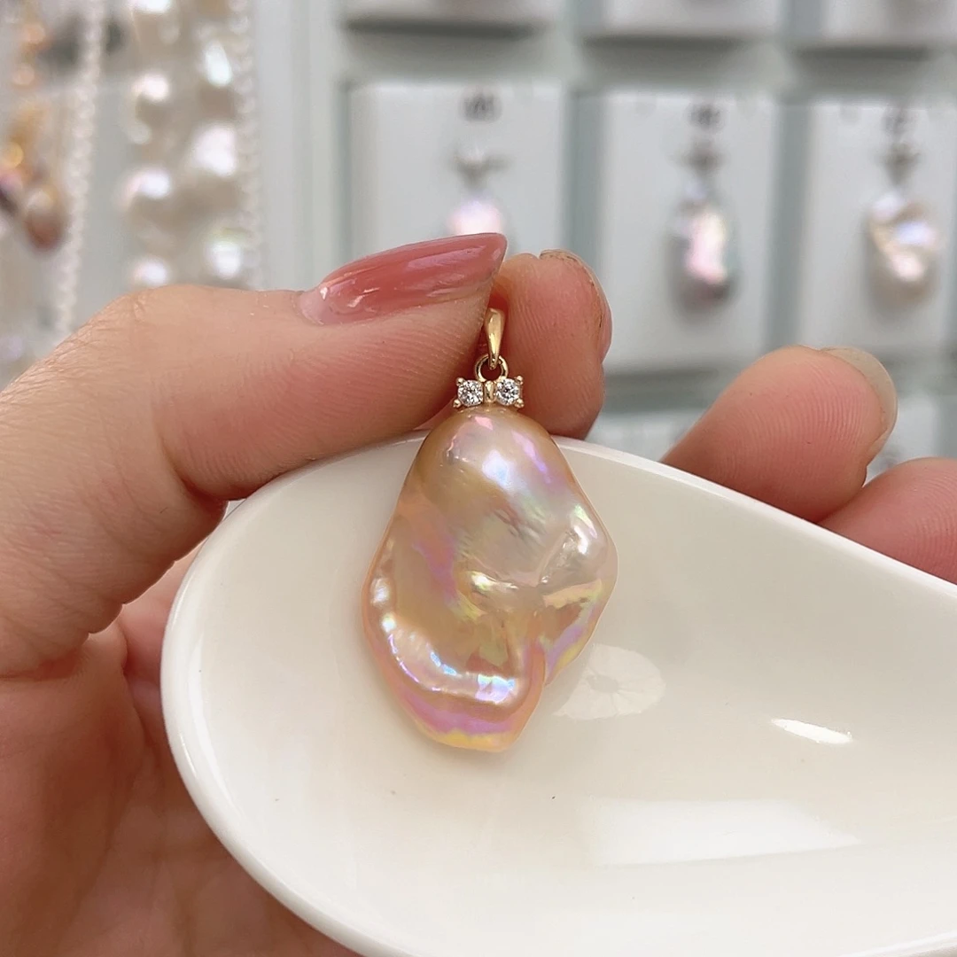 淡水珍珠银S925镀金镶嵌颈饰菜*