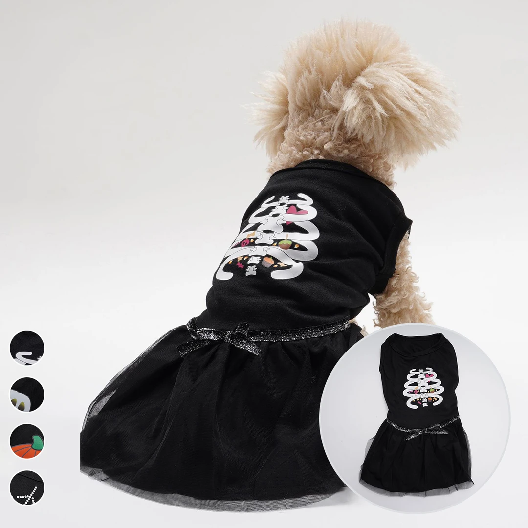 供应Halloween万圣节南瓜骷髅女巫蜘蛛cosplay狗狗裙子扮演服