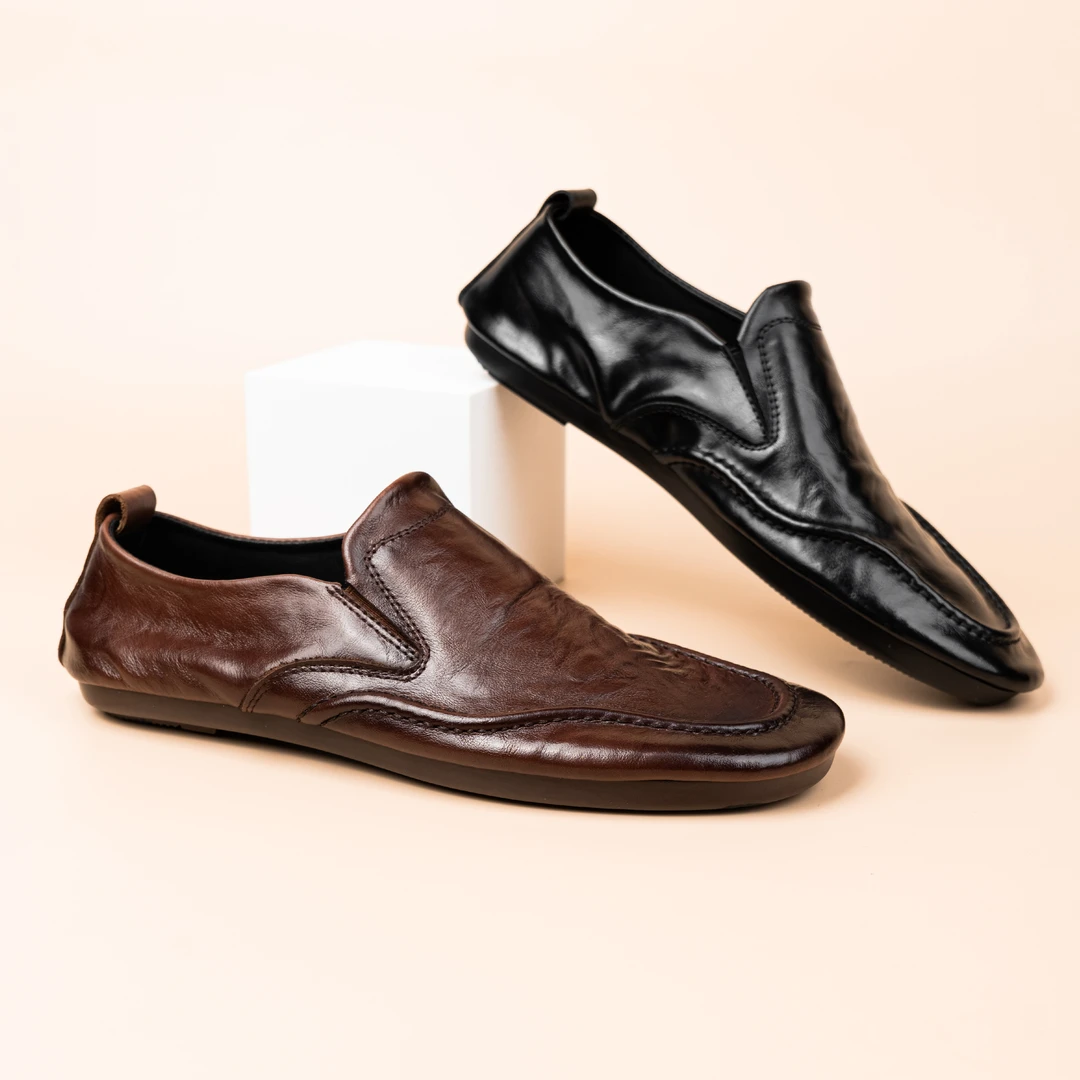 头层牛皮休闲皮鞋2025新款男士休闲豆豆鞋懒人一脚蹬百搭时尚鞋子