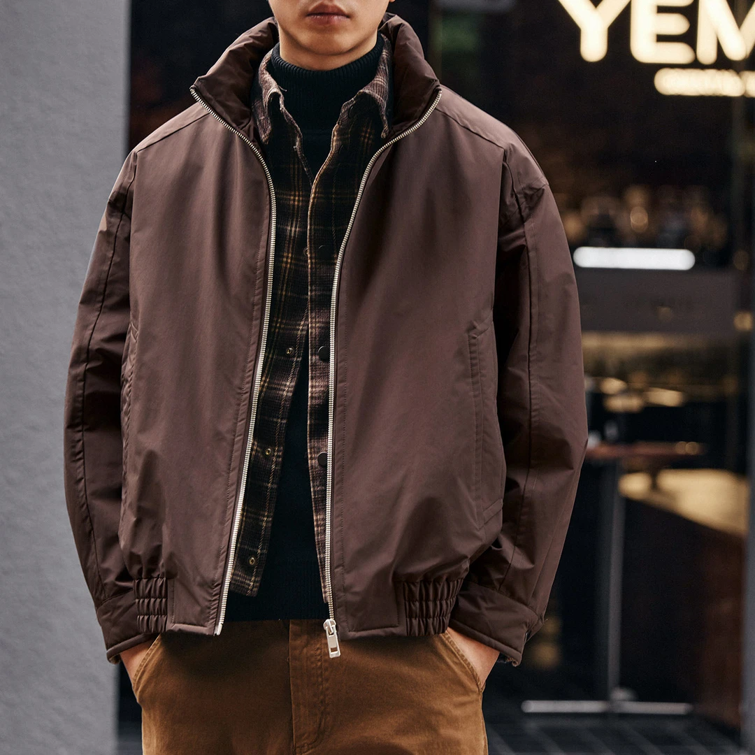 格蓝鹿美式格纹拼接假两件羽绒服男冬季潮牌层次感保暖工装外套男