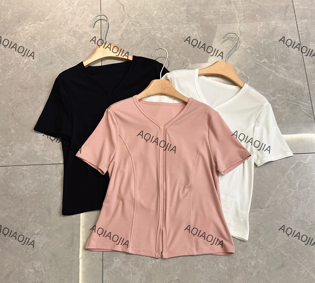 【阿巧家】侧收开叉休闲百搭韩版显瘦T恤25084