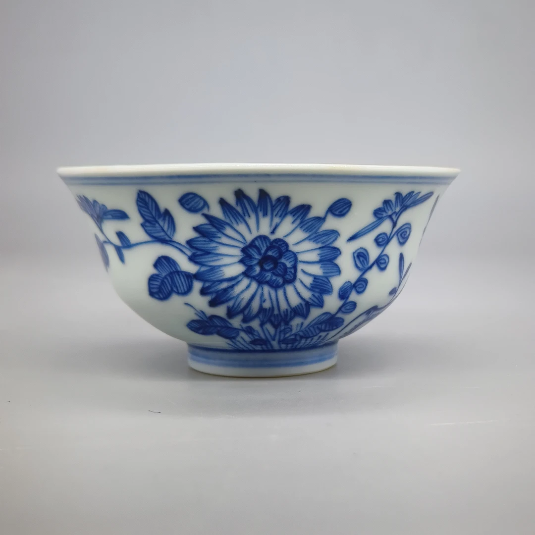 42505116*清嘉庆青花花卉纹折腰碗/瓷器四/江苏省文物总店/