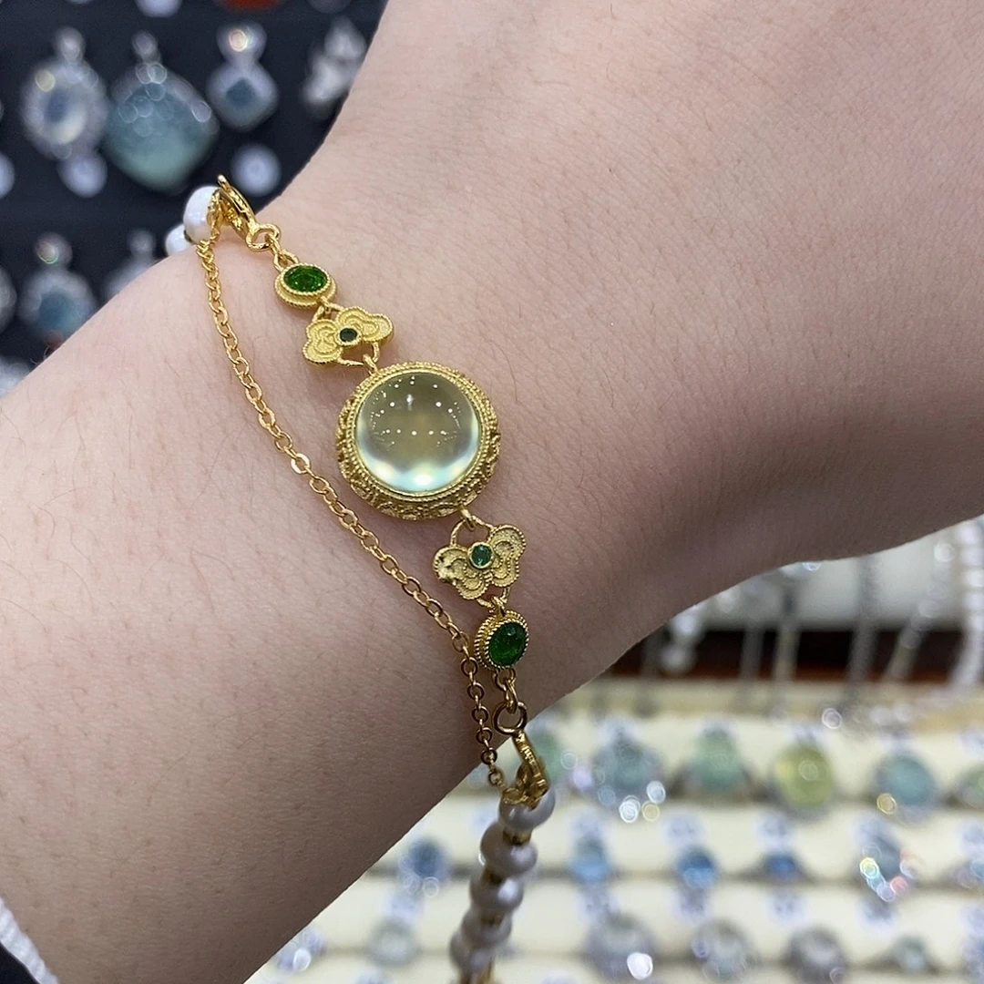 蛇纹石玉银S925镶嵌手链