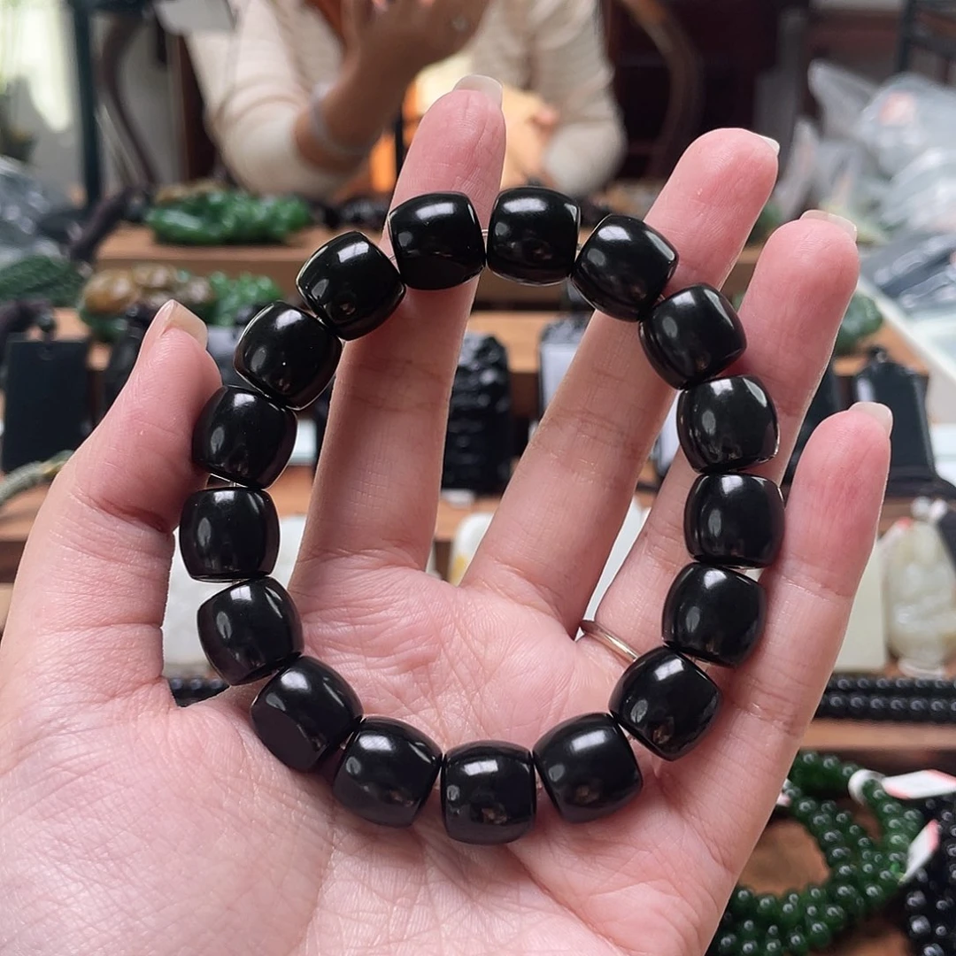 和田玉未镶嵌手链和田玉黑青12/13直