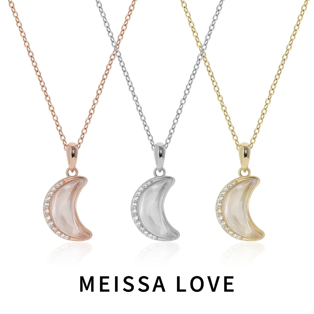 坠链均925银合成锆石 柔光净月项链 透亮弯月月亮吊坠精致首饰品