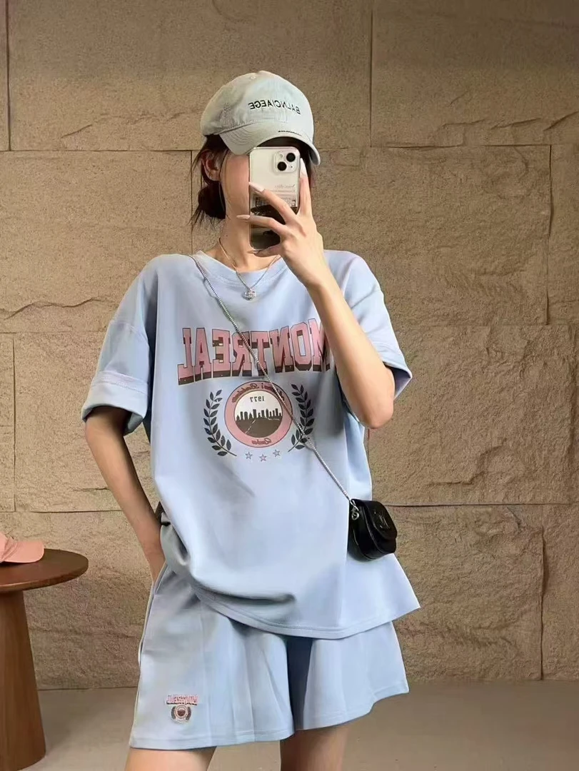 2400时尚运动法式印花字母套装7119