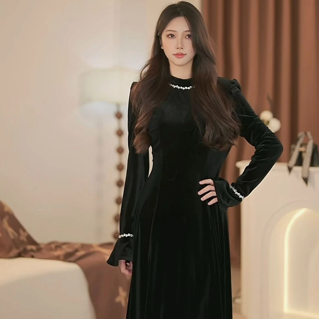 【梁千万】秋冬法式新款气质优雅高级显瘦连衣裙-MS20014