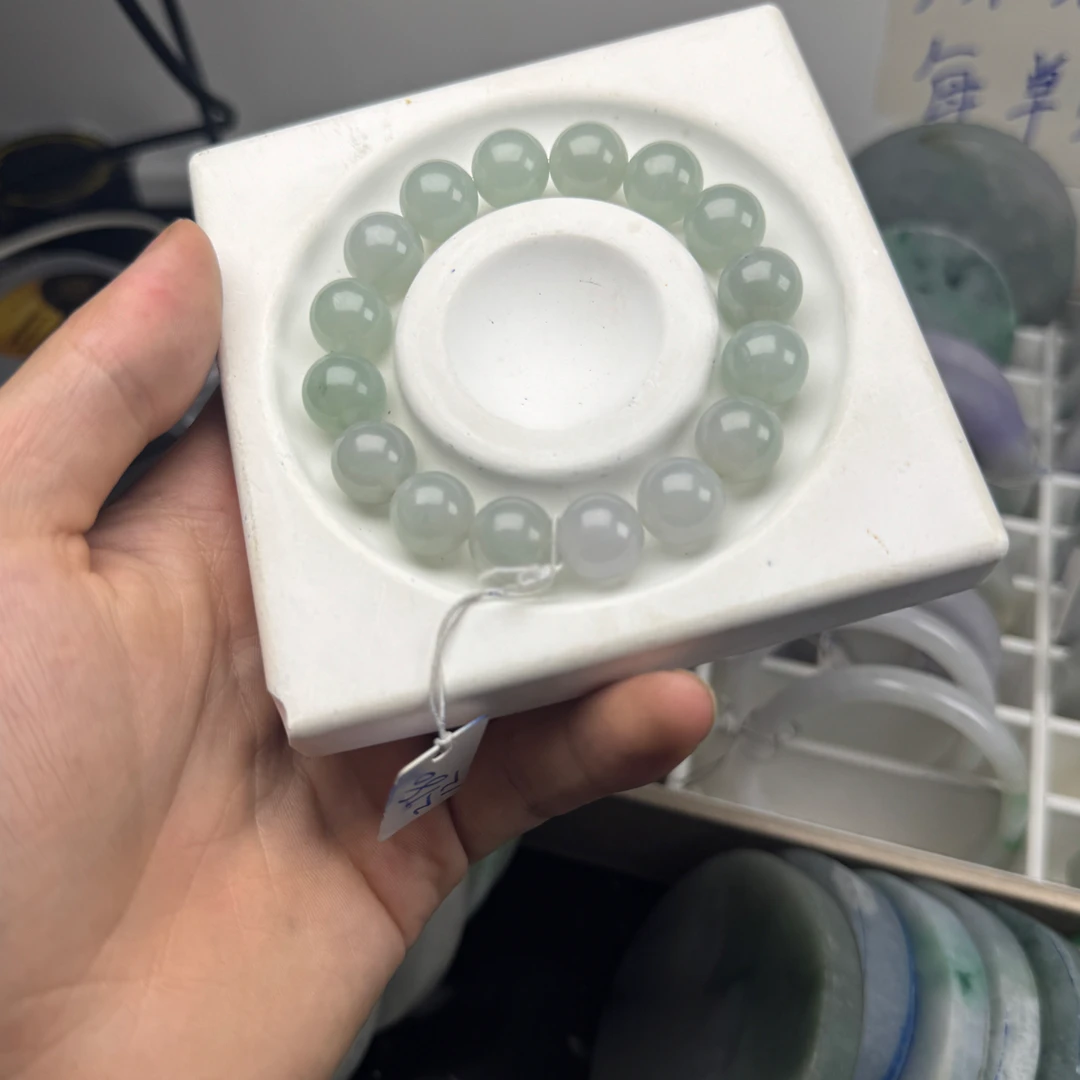 3号翡翠晴底手串A货12mm糯冰